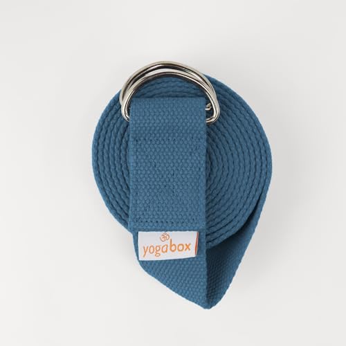 Yogabox Yogagurt Asana Belt Basic aus 100% Baumwolle, mit Metallverschluss aus Zwei D-Ringen, Anfänger & Fortgeschrittene, 2.5 m, Petrol von Yogabox