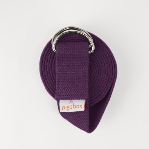 Yogabox Yogagurt Asana Belt Basic aus 100% Baumwolle, mit Metallverschluss aus Zwei D-Ringen, Anfänger & Fortgeschrittene, 3 m, aubergine von Yogabox