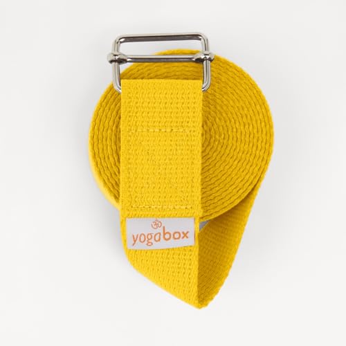 Yogabox Yogagurt Asana Belt Basic aus 100% Baumwolle, Schiebeschnalle aus Metall, Anfänger & Fortgeschrittene, 3 m, gelb von Yogabox