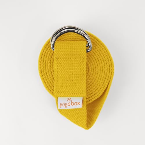 Yogabox Yogagurt Asana Belt Basic aus 100% Baumwolle, mit Metallverschluss aus Zwei D-Ringen, Anfänger & Fortgeschrittene, 2.5 m, gelb von Yogabox