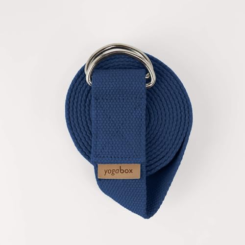 Yogabox Yogagurt Asana Belt Made in Germany aus 100% Baumwolle, mit Metallverschluss aus Zwei D-Ringen, Anfänger & Fortgeschrittene, 2.5 m, Jeansblau von Yogabox
