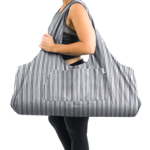 Yogiii Große Yoga-Matten-Tasche | Die Original YogiiiTotePRO | Große Yogatasche oder Yogamatten-Tragetasche mit Seitentasche | passend für die meisten Matten (gestreift) Silber von Yogiii