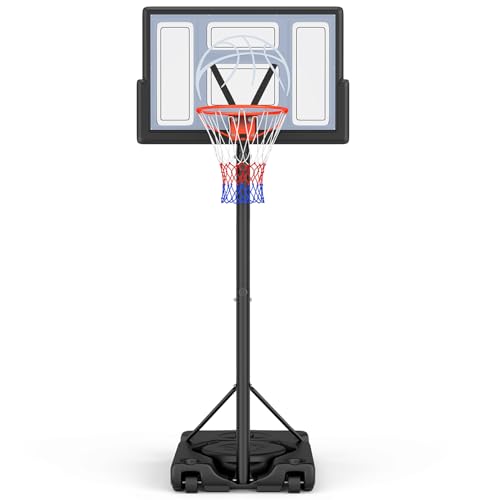 Yohood Basketballkorb Outdoor, Verstellbare Korbhöhe von 135 bis 305 cm, Basketballständer mit 111x72cm Rückwand, für Kinder Jugendliche Erwachsene im Hinterhof/Auffahrt/Innenbereich von Yohood