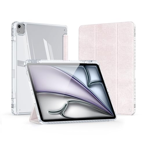Yohryi Hülle für iPad Air 11 Zoll (M2, 2024), abnehmbare magnetische Abdeckung, automatischer Sleep/Wake-Stand, ultradünne, transparente Rückseite mit Stifthalter,Pink von Yohryi