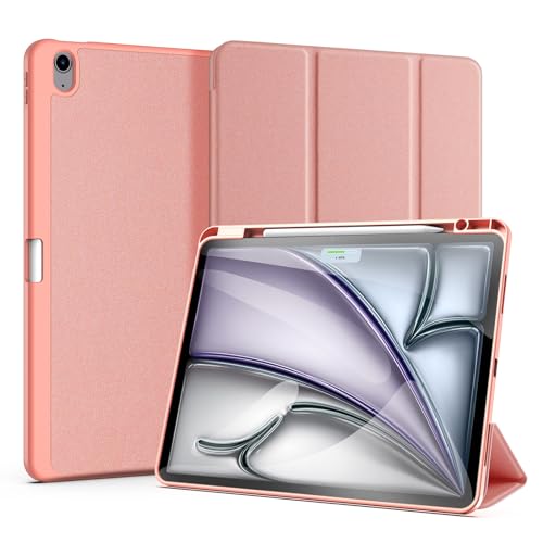 Yohryi Hülle für iPad Air 13 Zoll (M2, 2024), magnetische Abdeckung, automatischer Schlaf-/Wachmodus, dreifach Faltbarer Ständer, schlanke, weiche TPU-Rückschale mit Stifthalter,Pink von Yohryi