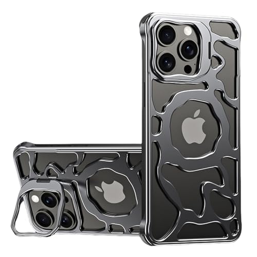 Yohryi Hülle für iPhone 15 Pro Max/15 Pro/15, [kompatibel mit MagSafe] Metallrahmenlose Hohle Wärmeableitung, schlanke, minimalistische, schlanke, leichte Hülle mit Kameraständer,Gray,15 Pro von Yohryi