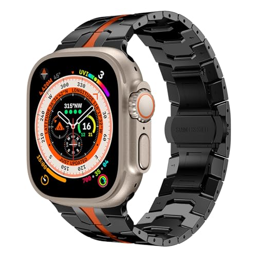 Yohryi Kompatibel mit Apple Watch Armband 49 mm 45 mm 44 mm 42 mm 41 mm 40 mm 38 mm, verbessertes Edelstahl-Metallarmband für iWatch SE Serie 9 8 7 6 5 4 3 2 1 Ultra 1 2,Black 3,42/44/45/49mm von Yohryi