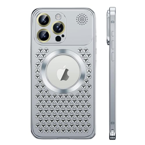 Yohryi Metallgehäuse für iPhone 15 Pro Max/15 Pro/15 Plus/15, [kompatibel mit MagSafe] Aluminium-Anti-Fall-Wärmeableitungslünette, schlanke, Kratzfeste Aromatherapie-Hülle,Silver,15 Pro Max von Yohryi
