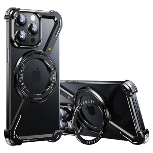 Yohryi Schutzhülle für iPhone 15 Pro Max/15 Pro/15 Plus/15, [kompatibel mit MagSafe] 360° drehbarer Ständer, Aluminium-Metall-Lünette, weniger minimalistisch, schlank, leicht,Black,15 Pro von Yohryi