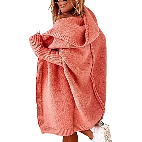 Yokbeer Damen Langarm Grobstrick Strickpullover Cardigan Große Größen Strickmantel Herbst Winter Strickwaren Teenager Mädchen Mäntel Longstrickjacke Kapuzenjacke (Color : Orange, Size : M) von Yokbeer