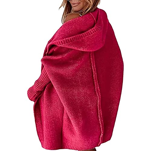 Yokbeer Damen Langarm Grobstrick Strickpullover Cardigan Große Größen Strickmantel Herbst Winter Strickwaren Teenager Mädchen Mäntel Longstrickjacke Kapuzenjacke (Color : Red, Size : XL) von Yokbeer