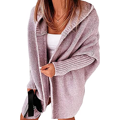 Yokbeer Damen Langarm Strickjacke Lang Strickjacke Oversize Grobstrickjacke (Color : Purple, Size : S) von Yokbeer