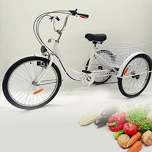 Yolancity Dreirad Für Erwachsene 24 Zoll,3 Rad Fahrrad Dreirad mit Einkaufskorb,Dreirad Trike Bike Radfahren Erwachsenendreirad Dreirad Trike Bike für Senioren (Weiß) von Yolancity