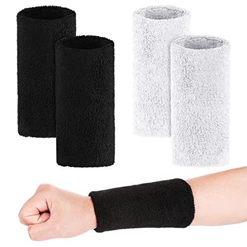 2 Paar Schweißband 6 inch Baumoll Schwweißbänder Handgelenk Elastische Schwarz Weiße Sport Wristband Fitness Schweissband für Männer Damen Laufsport Einheitsgröße von Yolev