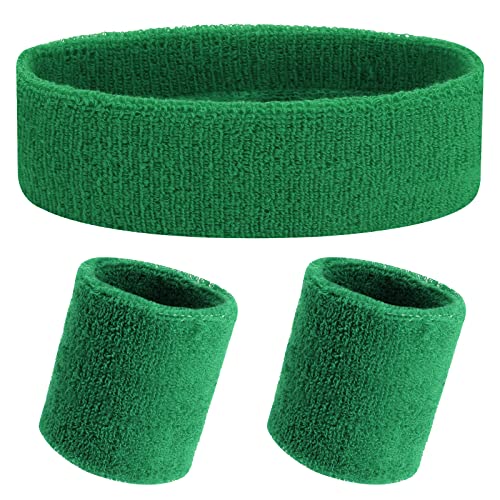 3 Stück Schweißband Set Weicher Baumwolle schweissband Sport Stirnband Fitness Armband für Herren und Damen Fitness Sport Laufen (Grün) von Yolev