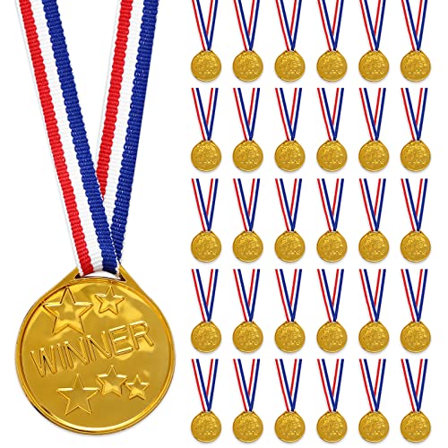 Yolev 30 Stück Medaillen Kinder Gold Kunststoff Gewinnermedaillen Medaille Kinder Sportspielwettbewerb Talentshow Rechtschreibung Bienenturnen Partygeschenke Dekorationen Gewinnerpreis von Yolev