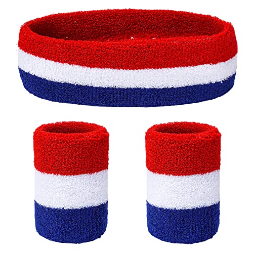 Yolev Gestreiftes Schweißband-Set, Sport-Stirnband-Armband-Set (1 Stirnband und 2 Armbänder), Schweißbänder für sportliche Männer und Frauen (Stil F) von Yolev