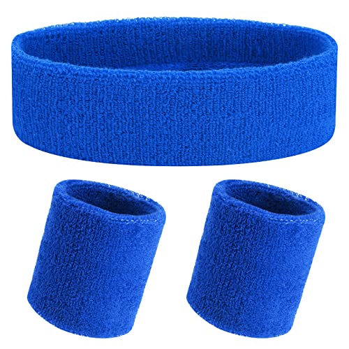 Yolev 3 Stück Schweißband Set Sport Stirnband Armband Set Herren und Damen Schweißband Zubehor (Blau) von Yolev