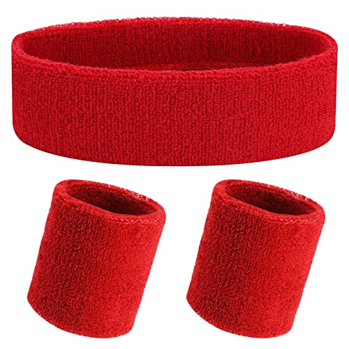 3 Stück Schweißband Set Rot Schweißbänder Sport Stirnband Armband Set Herren und Damen Schweißband Zubehor von Yolev