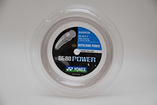 YONEX Saiten fur Badmintonschlager BG80 Power, 200 m Reel, Color- White von Yonex