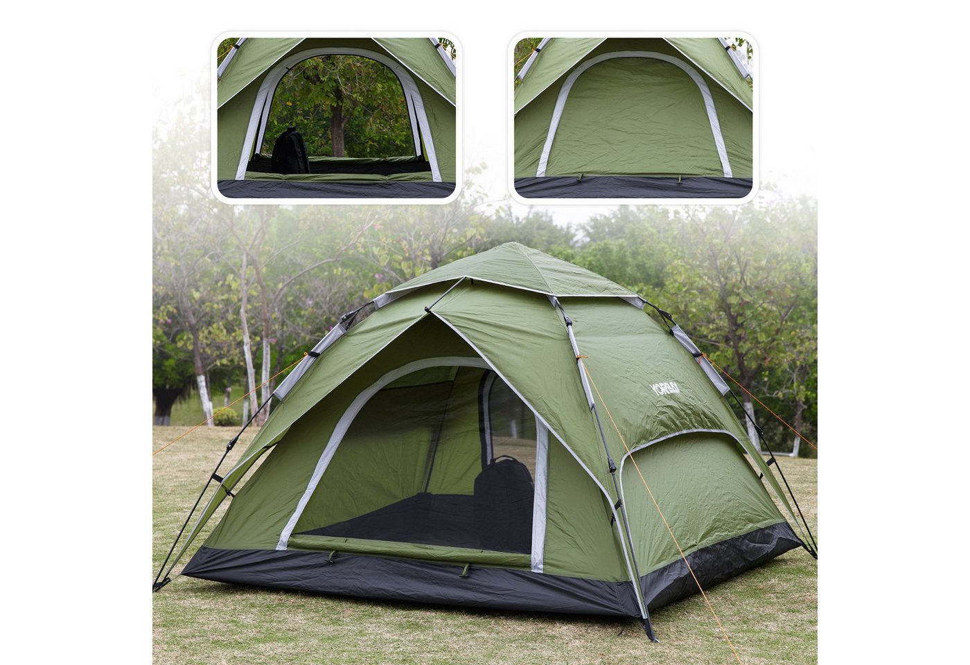 Yorbay Kuppelzelt 2 in 1 Pop Up Campingzelt doppelwandig wasserdicht UV-Schutz, (mit Heringen, Windseile und Tragetasche), für 2-3 Personen für Wandern, Trekking, Outdoor von Yorbay