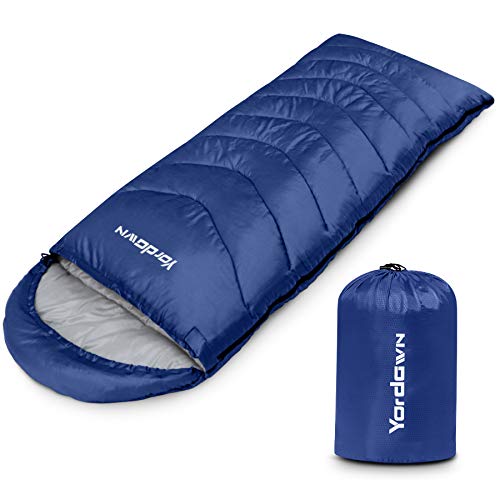 Yordawn Schlafsack Outdoor Camping Erwachsene Kinder, Schlafsäcke Sommer Winter 3-4 Jahreszeiten, Deckenschlafsack Ultraleicht Sleeping Bag Kleines Packmaß Reiseschlafsack Wasserdichter, Dunkelblau von Yordawn