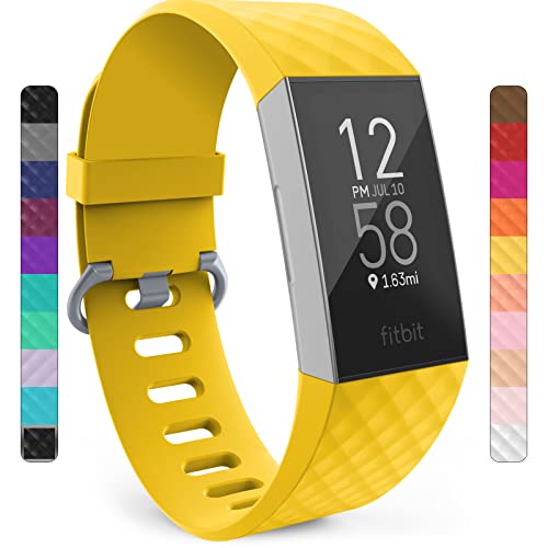 Yousave Accessories Armband Kompatibel mit Fitbit Charge 3 & 4, Silikon Ersatzarmband für Fitbit Charge3 / Charge4, Sport Armband, Armbänder Kompatibel mit Fitbit Charge 3 & 4 - Klein - Mellow Yellow von Yousave Accessories