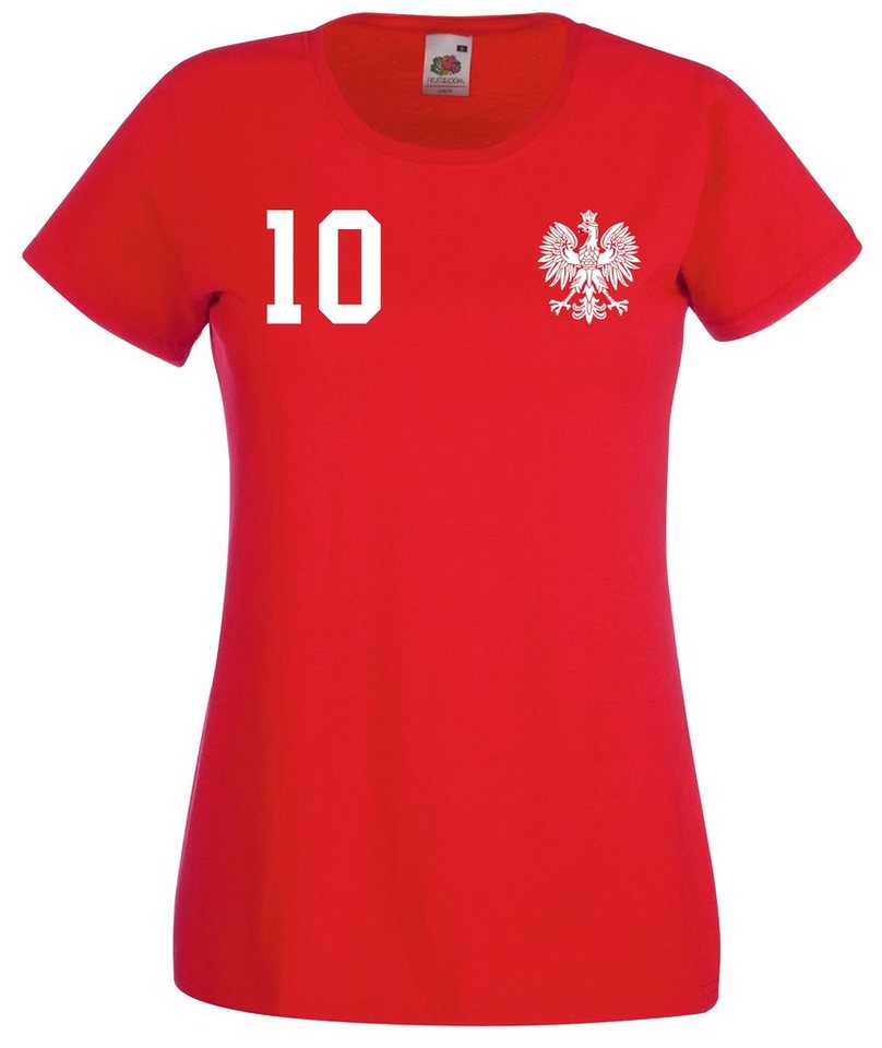 Youth Designz T-Shirt Polen Damen T-Shirt im Fußball Trikot Look mit trendigem Motiv von Youth Designz