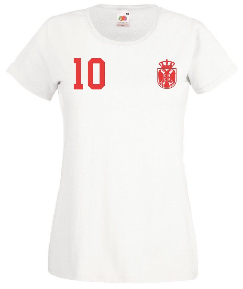 Youth Designz T-Shirt Serbien Damen T-Shirt im Fußball Trikot Look mit trendigem Motiv von Youth Designz