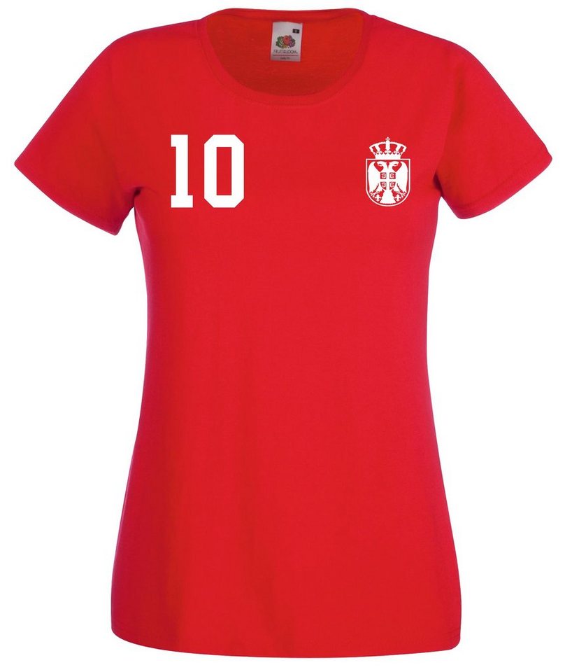 Youth Designz T-Shirt Serbien Damen T-Shirt im Fußball Trikot Look mit trendigem Motiv von Youth Designz