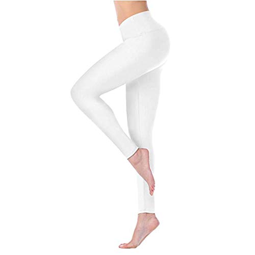 Yowablo Damen Sport Leggings, Hochwertige Sporthose mit Taschen Hohe Taille und Enge Fitness Yoga Hosen nackt versteckt (S,1Weiß) von Yowablo