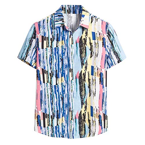 Yowablo Herren Kurzarm Shirt Einfarbig Freizeithemd Casual Hemden Leichte Atmungsaktives Bequem Leinen Sommerhemden Loose Fit (3XL,8Blau) von Yowablo