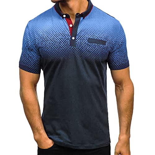 Yowablo Herren Poloshirt Polohemd Shirt Basic Polo Mode Persönlichkeit Casual Slim Kurzarm Bedruckte T-Shirt Top Bluse (XXL,2Marine) von Yowablo