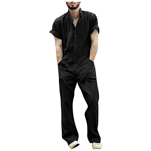 Yowablo Herren Reißverschluss Overalls Revers Einfarbiger Overall Anzug Dünner, atmungsaktiver Anzug (3XL,Schwarz) von Yowablo