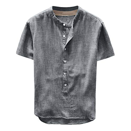 Yowablo Herren Shirt Kurzarm Top Bluse Fashion Summer Button Kurzarm aus Leinen und Baumwolle (XL,34Grau) von Yowablo