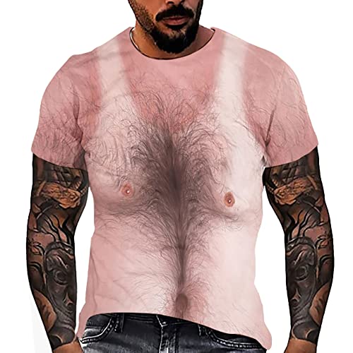Yowablo Herren T Shirt, Lustig 3D Muskel Print Gedruckt Kurze Pullover Tops Slim Fit Sport (XXL,1Braun) von Yowablo
