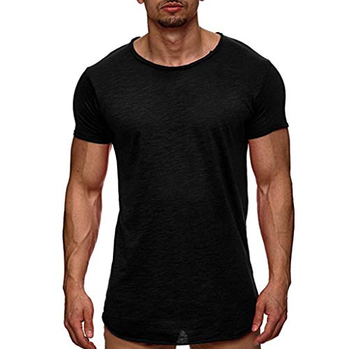 Yowablo Herren T-Shirts/Tops T-Shirt Tee Top Casual Kurzarm Slim Muscle Fit Shirts Solide Shirt Bluse (M,Schwarz) von Yowablo