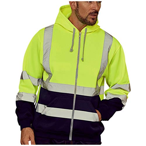 Yowablo Kapuzenpullover Herren Road Work Warnschutz Pullover Langarmshirts Bluse (4XL,Grün) von Yowablo