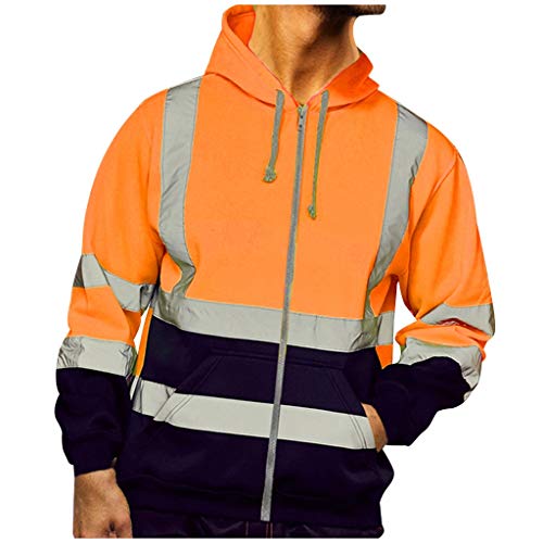 Yowablo Kapuzenpullover Herren Road Work Warnschutz Pullover Langarmshirts Bluse (L,Orange) von Yowablo