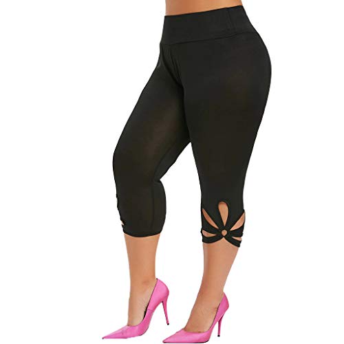Yowablo Leggings Damen Slim Fit Hohe Taille Sportshort Lange Bauchkontrolle mit Hohl (XL,1Schwarz) von Yowablo