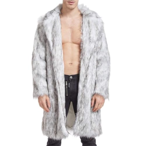 Yowablo Parka Jacke Mantel Männer Winter Faux Fox-Fur Turn-Down Kragen Lange Jacken Warm Overcoat (S,3Grau) von Yowablo