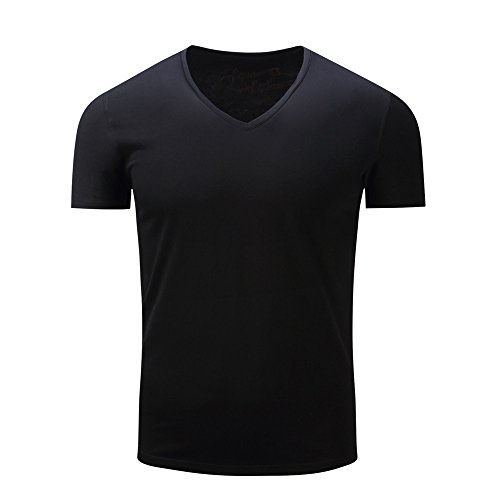 Yowablo T-Shirt Herren Block Lässige Kleidung Knopf V-Ausschnitt Pullover Kurzarm Top Bluse (XXL,Schwarz) von Yowablo