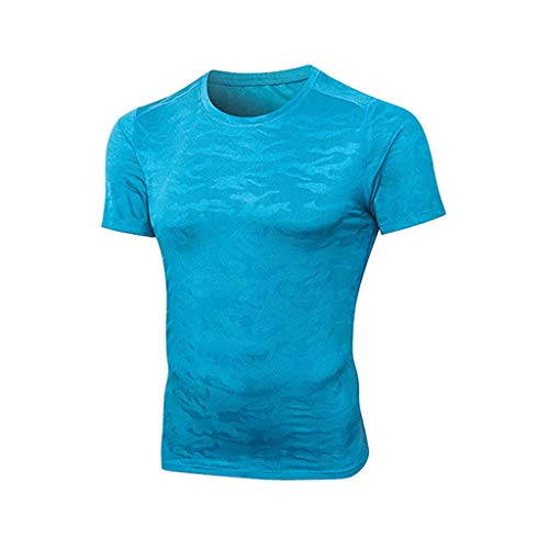 Yowablo T-Shirt Herren Gym Fitness - Funktionelle Sport Bekleidung - Geeignet Für Workout, Training - Slim Fit (XXL,2Blau) von Yowablo