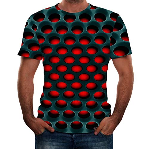 Yowablo T-Shirt Männer groß und groß solide Rundhalsausschnitt Kurzarm 3D gedruckt Mode Komfort Bluse Top (4XL,Rot) von Yowablo