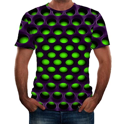 Yowablo T-Shirt Männer groß und groß solide Rundhalsausschnitt Kurzarm 3D gedruckt Mode Komfort Bluse Top (6XL,Grün) von Yowablo