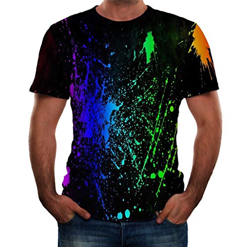 Yowablo T-Shirt Tops Männer Lustige 3D Farbdruck Rundhals Kurzarm Tägliche Bluse T (3XL,2Schwarz) von Yowablo