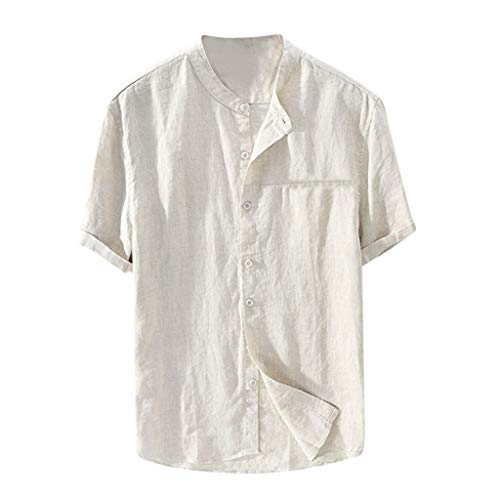 Yowablo T-Shirts Tops Männer Baggy Cotton Leinen Einfarbige Kurzarm Retro Bluse (3XL,Khaki) von Yowablo