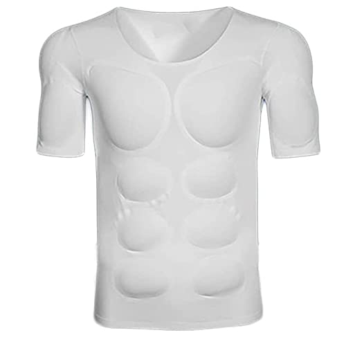 Ypnrd Body Shaper Nachahmung Muscle Shirt Fake Muscle Chest Six Pack Bauchmuskel Kompressions Gain Muscle Body Shaper,Weiß,L von Ypnrd