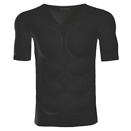 Ypnrd Fake Chest Muscle T-Shirts Schulter Gepolstert Unsichtbar Simulation Abs Muskel Unterhemd Nachahmung Muscle Shirt,Schwarz,XL von Ypnrd