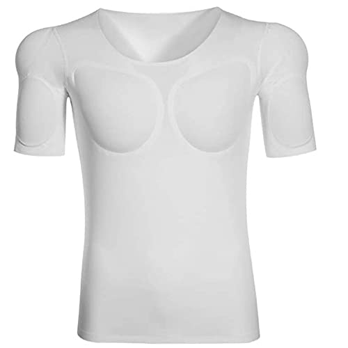 Ypnrd Fake Chest Muscle T-Shirts Schulter Gepolstert Unsichtbar Simulation Abs Muskel Unterhemd Nachahmung Muscle Shirt,Weiß,L von Ypnrd